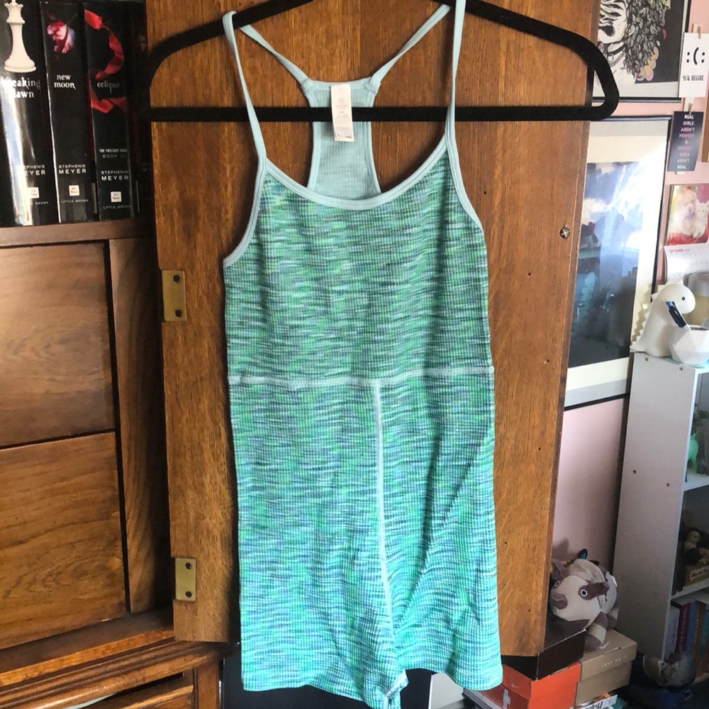 Blue and Green Striped Tank jumpsuit